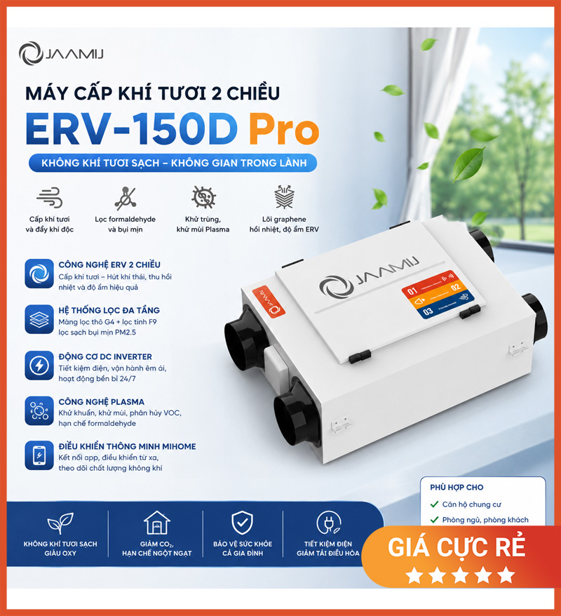 Máy Cấp Khí Tươi 2 Chiều JaamiJ ERV-150D Pro