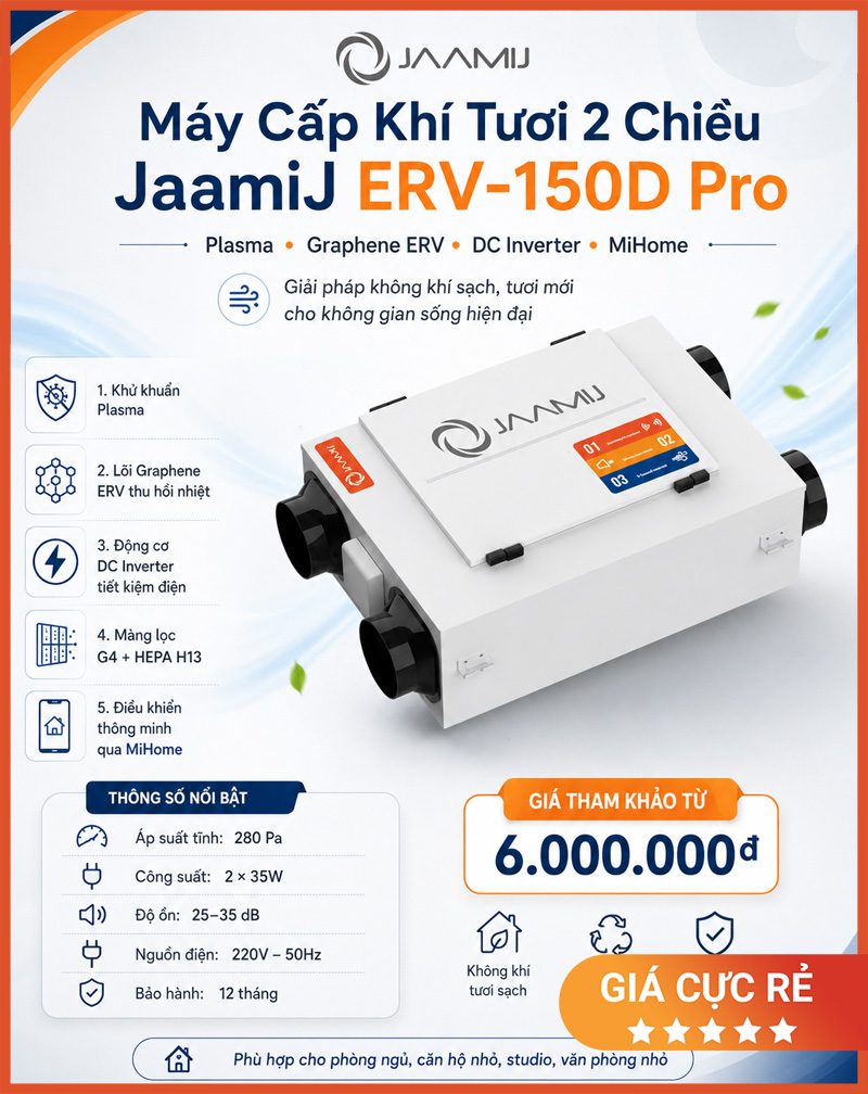 Máy Cấp Khí Tươi 2 Chiều JaamiJ ERV-150D Pro