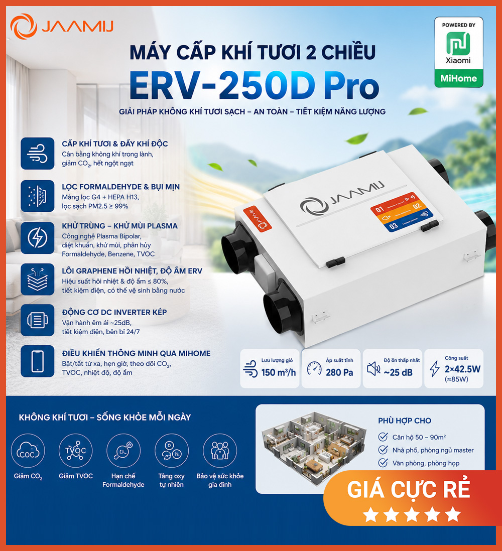 Máy Cấp Khí Tươi 2 Chiều JaamiJ ERV-250D Pro