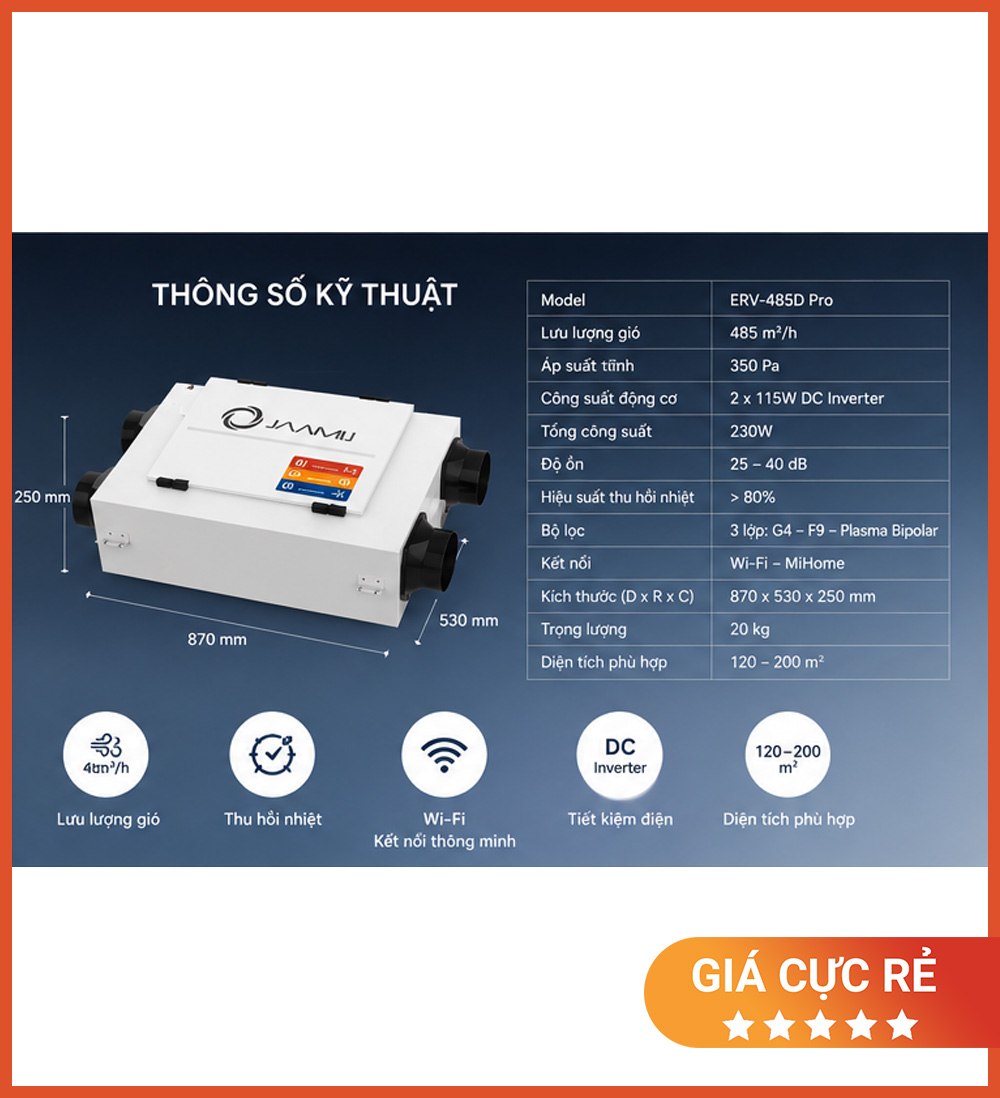 Máy Cấp Khí Tươi 2 Chiều JaamiJ ERV-485D Pro